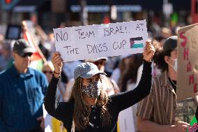 Protest prior match between Team Israel and Team Canada in Halifax