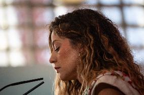 Sumar Press Conference After The Suspension Of The Vuelta Ciclista Due To Pro-Palestinian Protests - Madrid