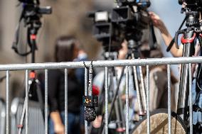 Illustration - France Info and French Televisions Microphones - Paris