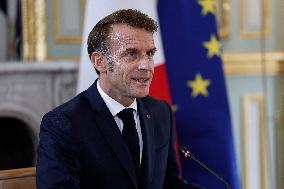 French President Macron Attends A Video Conference On The Situation In The Middle East - Paris