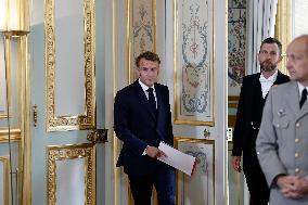 French President Macron Attends A Video Conference On The Situation In The Middle East - Paris