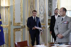French President Macron Attends A Video Conference On The Situation In The Middle East - Paris