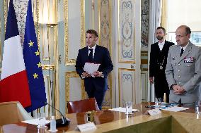 French President Macron Attends A Video Conference On The Situation In The Middle East - Paris