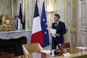 French President Macron Attends A Video Conference On The Situation In The Middle East - Paris