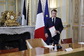 French President Macron Attends A Video Conference On The Situation In The Middle East - Paris