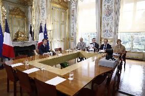 French President Macron Attends A Video Conference On The Situation In The Middle East - Paris