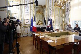 French President Macron Attends A Video Conference On The Situation In The Middle East - Paris
