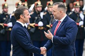 Emmanuel Macron welcomes President of the Republic of Poland Karol Nawrocki at the Elysee FA