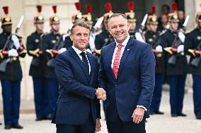 Emmanuel Macron welcomes President of the Republic of Poland Karol Nawrocki at the Elysee FA