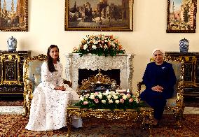 Queen Letizia Meeting with First Lady Entissar Amer - Cairo