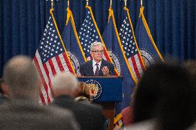 Chairman Of The Federal Reserve Jerome Powell Announces Interest Rate Cut