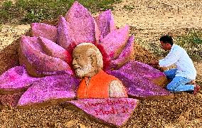 Sand Artist Creates Sand Art To Celebrate Prime Minister's 75th Birthday - India