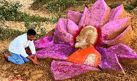 Sand Artist Creates Sand Art To Celebrate Prime Minister's 75th Birthday - India