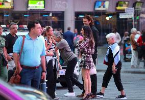 Miranda Cosgrove and Pierson Fode out in Times Square - New York