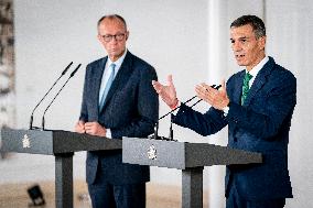 Pedro Sanchez Receives Friedrich Merz - Madrid