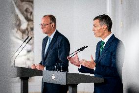 Pedro Sanchez Receives Friedrich Merz - Madrid