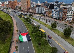 Pro-Palestine Demonstrators Carry Flag Across Bogota