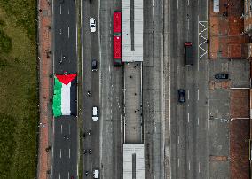 Pro-Palestine Demonstrators Carry Flag Across Bogota