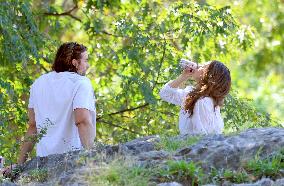 Lily James and Pierson Fode out in Central Park