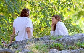 Lily James and Pierson Fode out in Central Park