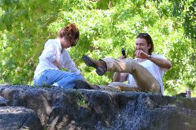 Lily James and Pierson Fode out in Central Park