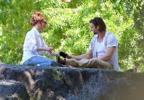Lily James and Pierson Fode out in Central Park
