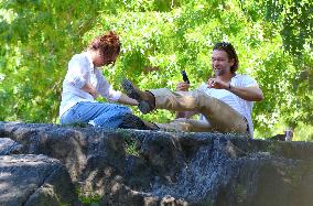 Lily James and Pierson Fode out in Central Park
