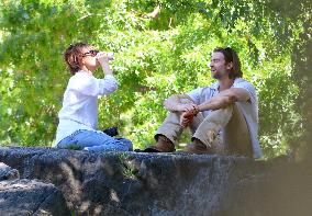 Lily James and Pierson Fode out in Central Park