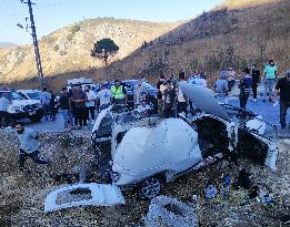 Car destroyed in an Israeli airstrike on the Khardali-Marjayoun road