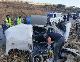 Car destroyed in an Israeli airstrike on the Khardali-Marjayoun road