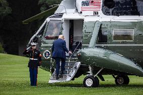 US President Trump departs the White House for Kirk funeral in Arizona
