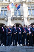 Palestinian flag raising ceremony at Saint-Denis town hall - Saint-Denis