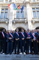 Palestinian flag raising ceremony at Saint-Denis town hall - Saint-Denis