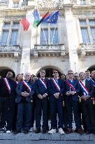 Palestinian flag raising ceremony at Saint-Denis town hall - Saint-Denis
