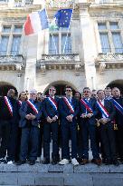 Palestinian flag raising ceremony at Saint-Denis town hall - Saint-Denis