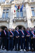 Palestinian flag raising ceremony at Saint-Denis town hall - Saint-Denis