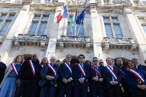 Palestinian flag raising ceremony at Saint-Denis town hall - Saint-Denis