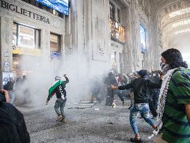 Violent Clashes During The General Strike for Palestine - Milan