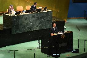 President Macron Recognizes State Of Palestine At UN - NYC