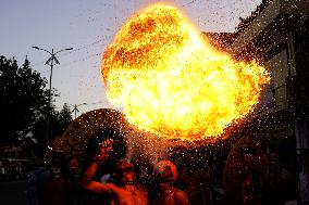 Fire Breather During the Agrasen Jayanti Festival - India