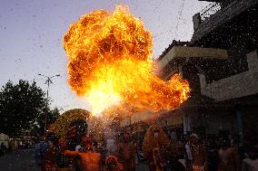 Fire Breather During the Agrasen Jayanti Festival - India