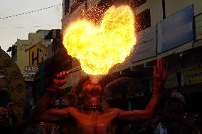 Fire Breather During the Agrasen Jayanti Festival - India