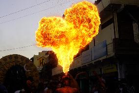 Fire Breather During the Agrasen Jayanti Festival - India