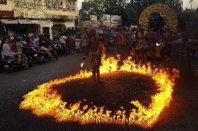 Fire Breather During the Agrasen Jayanti Festival - India