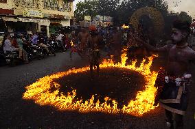 Fire Breather During the Agrasen Jayanti Festival - India