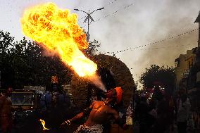 Fire Breather During the Agrasen Jayanti Festival - India