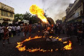 Fire Breather During the Agrasen Jayanti Festival - India