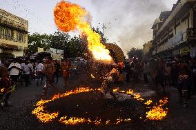 Fire Breather During the Agrasen Jayanti Festival - India