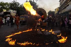 Fire Breather During the Agrasen Jayanti Festival - India