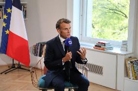 Emmanuel Macron Interviewed On BFMTV - NYC